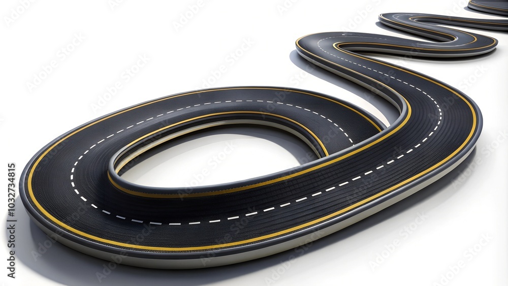 A snake road isolated on a white background showcasing its serpentine form in nature A snake road isolated on a white background showcasing its serpentine form in nature