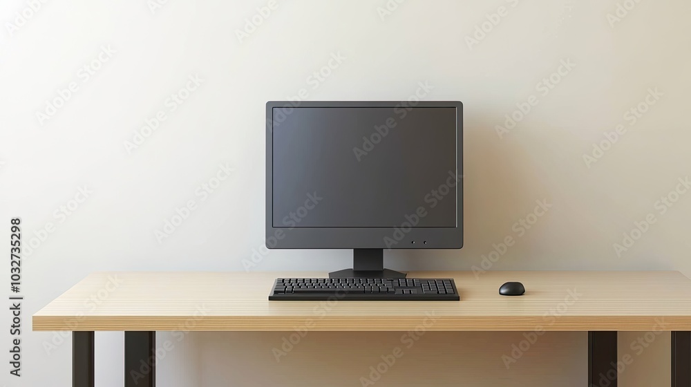 Minimalist Workspace with Computer and Keyboard Minimalist Workspace with Computer and Keyboard