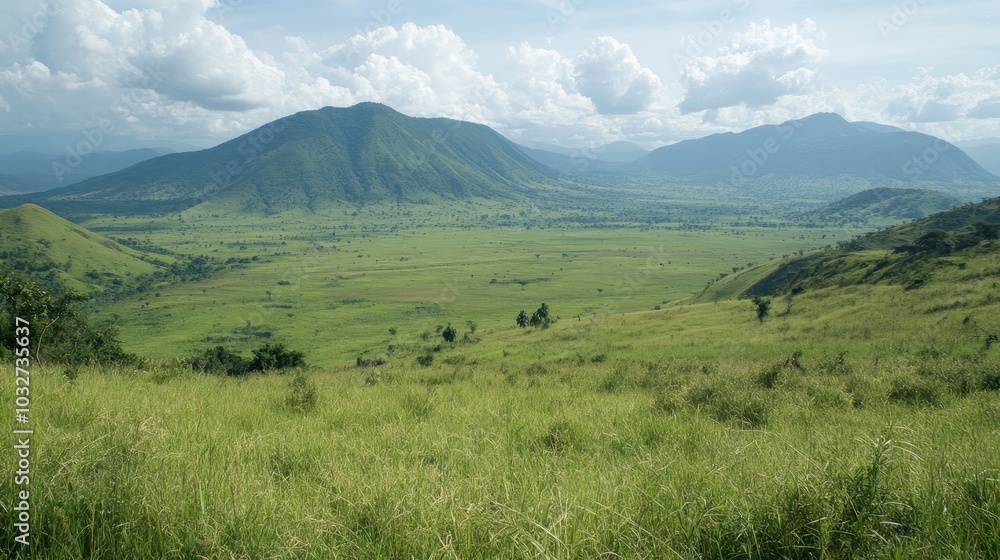 Serene Landscape of Rolling Hills and Lush Greenery Serene Landscape of Rolling Hills and Lush Greenery