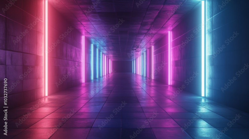 Neon Lit Futuristic Corridor Neon Lit Futuristic Corridor