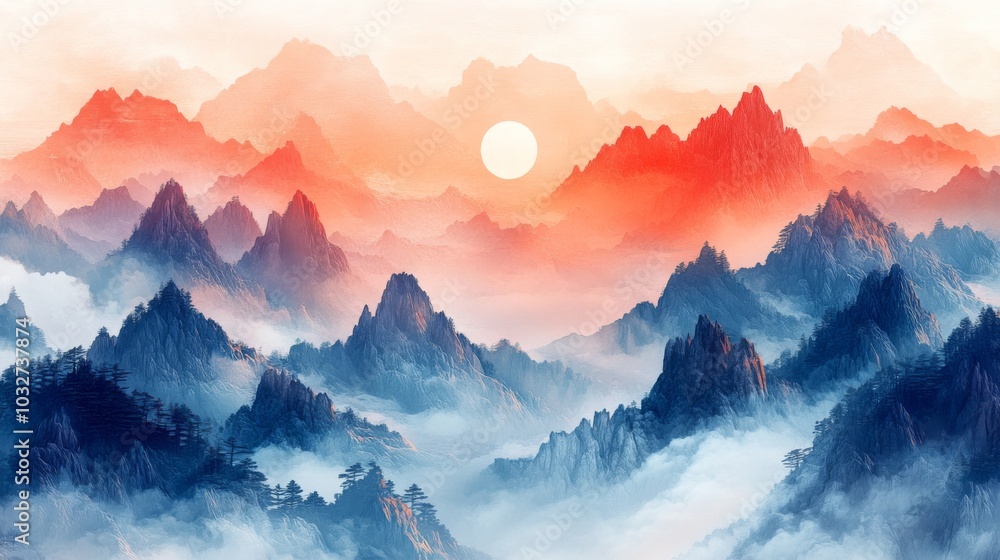 Dreamy Mountain Landscape at Dawn Dreamy Mountain Landscape at Dawn