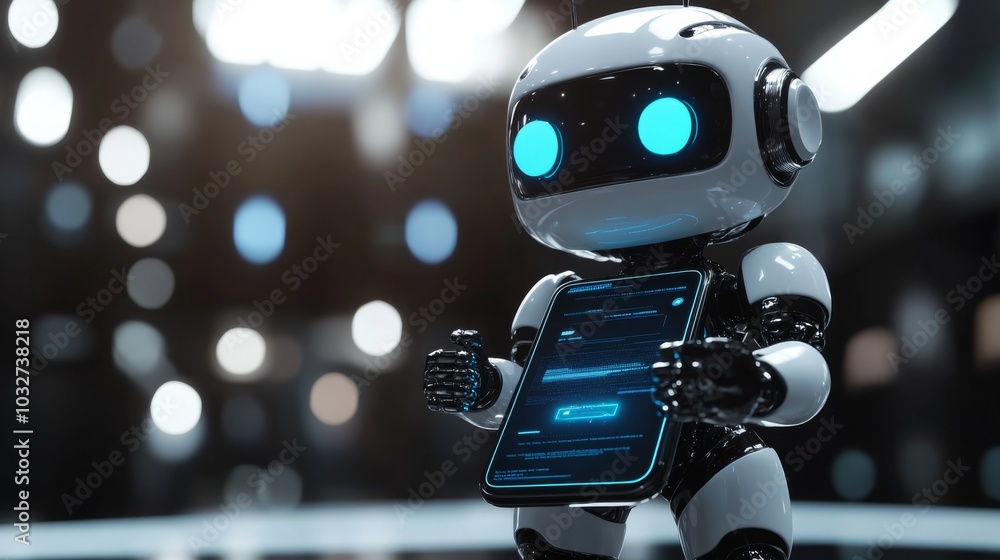 Futuristic Robot with Touchscreen Display Futuristic Robot with Touchscreen Display