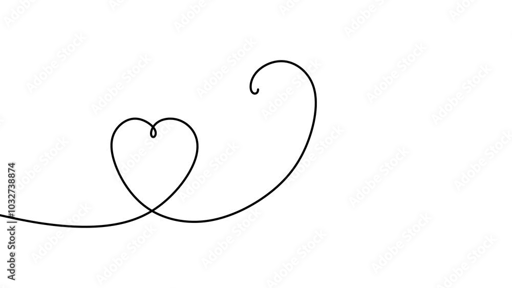 Continuous drawing line art of love symbol with black line and white background. One line Continuous drawing line art of love symbol with black line and white background. One line