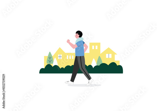 ウォーキングする若い男性