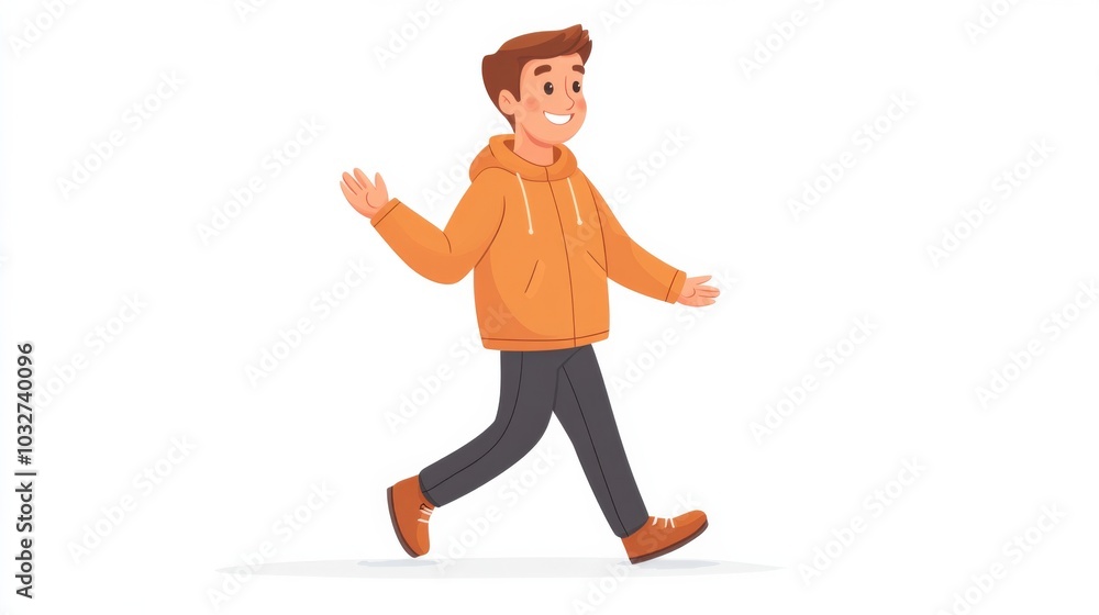 Young Man Walking Cartoon Illustration Young Man Walking Cartoon Illustration