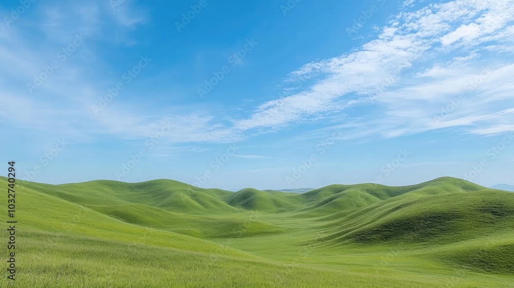 Fototapeta premium Lush Green Hills Under Clear Blue Sky