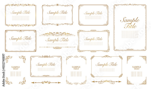 Set of Decorative vintage frames and borders. Vector design, abstract golden floral ornament..eps