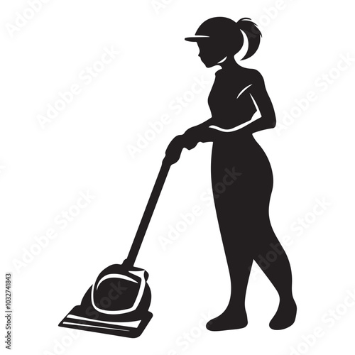 Cleaning service silhouette, House cleaning person silhouette vector illustration isolated on a white background, Floor Cleaning Logo