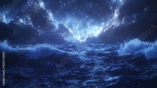 Mystical Ocean Under Starry Sky