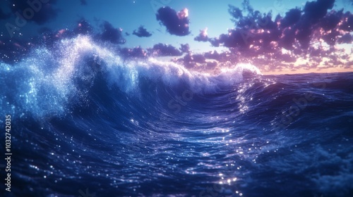 Majestic Ocean Waves at Sunset