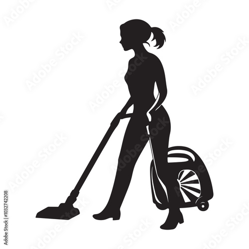 Cleaning service silhouette, House cleaning person silhouette vector illustration isolated on a white background, Floor Cleaning Logo