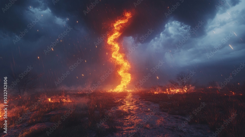 Fire Tornado Under Stormy Skies Fire Tornado Under Stormy Skies