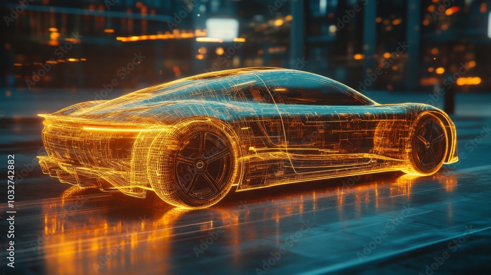 Futuristic Holographic Car in Urban Setting Futuristic Holographic Car in Urban Setting