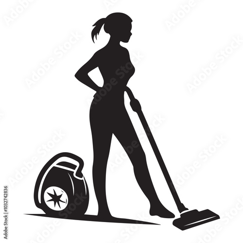 Cleaning service silhouette, House cleaning person silhouette vector illustration isolated on a white background, Floor Cleaning Logo