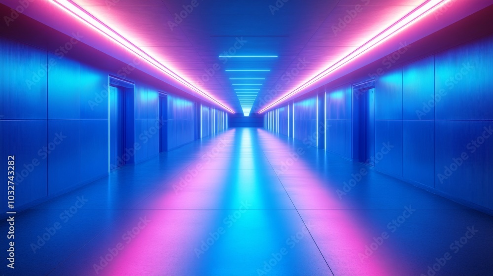 Neon Corridor with Vibrant Reflections Neon Corridor with Vibrant Reflections