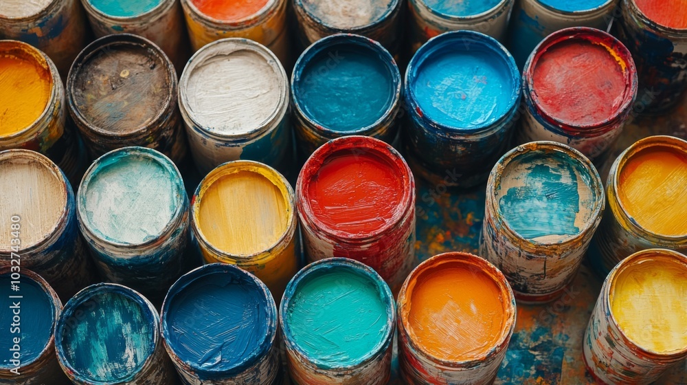 Colorful Paint Cans Top View Colorful Paint Cans Top View