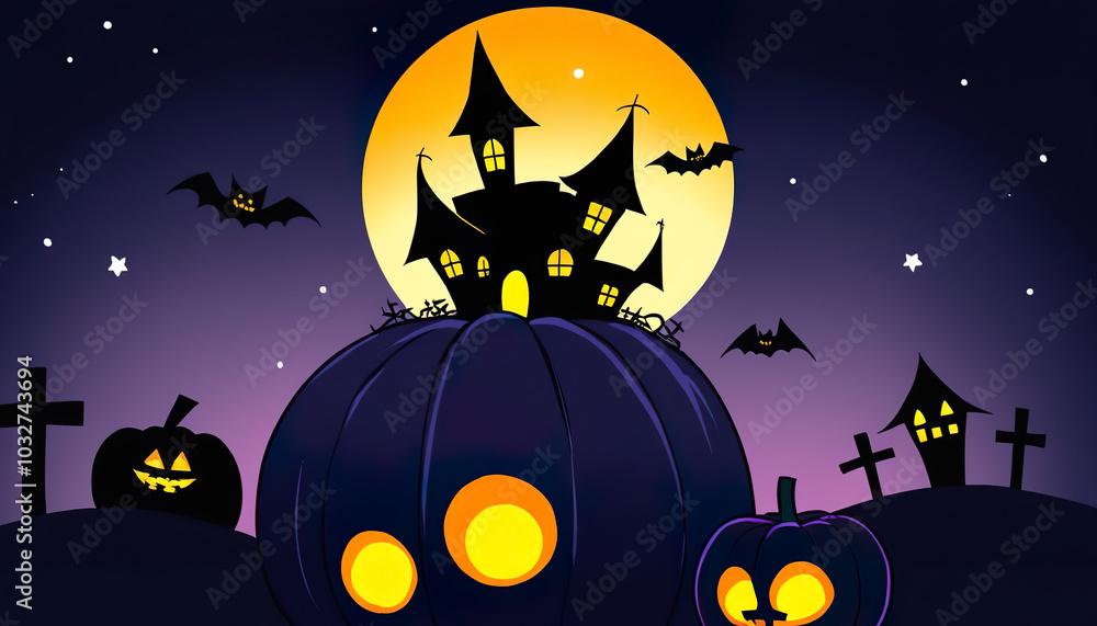 Halloween greeting card template with pumpkins, ghosts, bats and with free space for text. Halloween greeting card template with pumpkins, ghosts, bats and with free space for text.