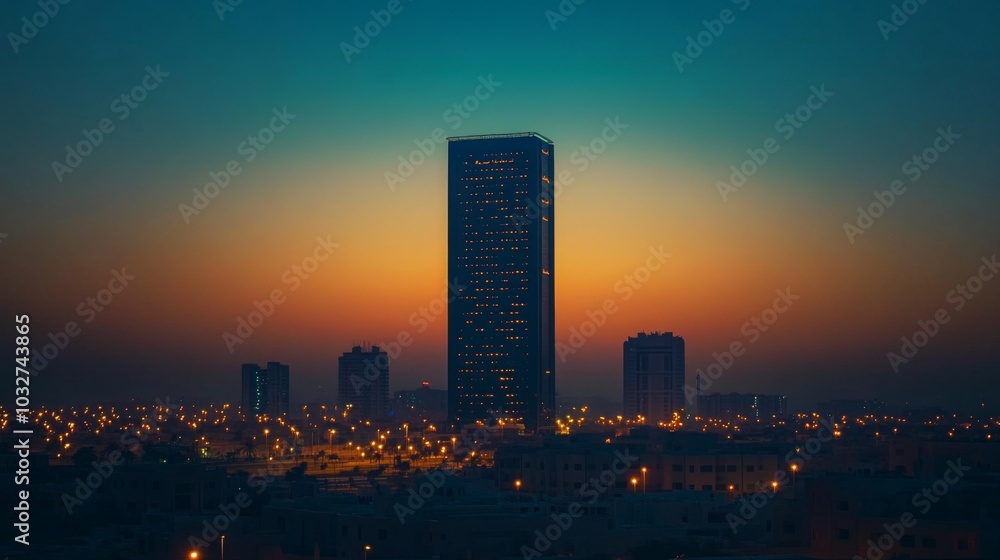 Fototapeta premium Tall Tower Silhouette at Dawn