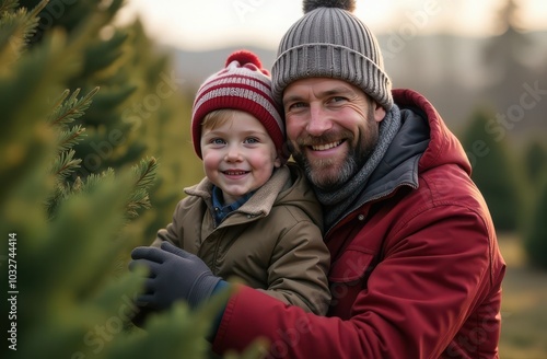 A happy family chooses a Christmas tree on the farm. holiday weekend, new year. preparing for Christmas