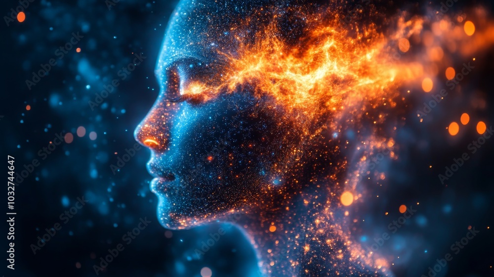 Digital Portrait of Fiery Cosmic Woman Digital Portrait of Fiery Cosmic Woman