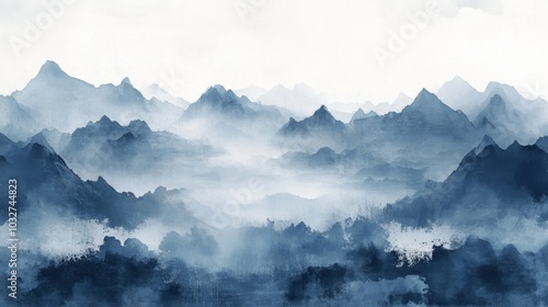 Ethereal Ink Wash Mountain Landscape