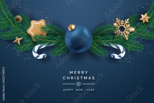 Christmas decor on blue background.eps