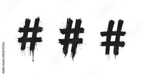 Black hashtag symbols set in distressed grunge style on a white background