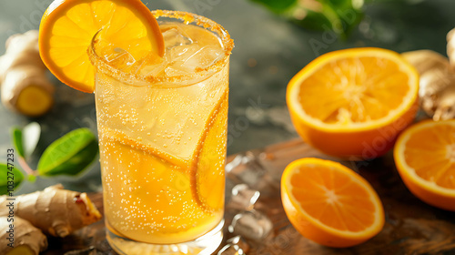 Refreshing summer drink with orange and ginger. photo