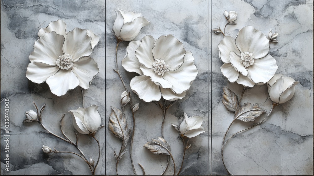 Floral Marble Relief Art Floral Marble Relief Art