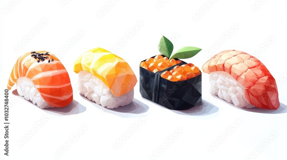 Game Asset Style Sushi Divider Icons Set - Minimalist and Playful Toyism Imagery on White Background Game Asset Style Sushi Divider Icons Set - Minimalist and Playful Toyism Imagery on White Background