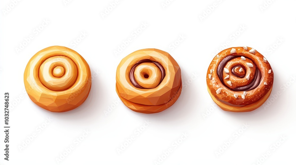 Sweet Cinnamon Rolls Game Assets - Low Poly Delicate Icons for Minimalist Website Design Sweet Cinnamon Rolls Game Assets - Low Poly Delicate Icons for Minimalist Website Design