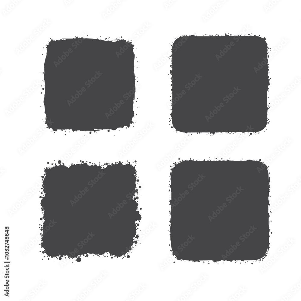 Black square shapes with rough, uneven edges Black square shapes with rough, uneven edges