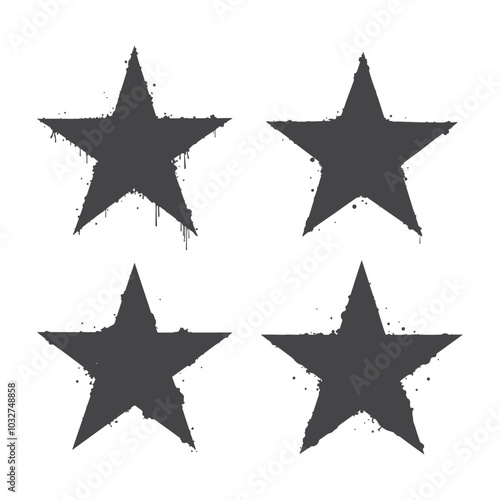 Four black star shapes in distressed grunge style on a white background