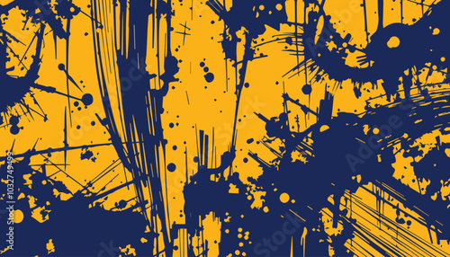 Abstract yellow and blue paint distressed grunge background