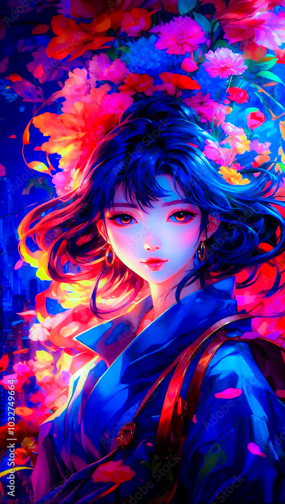 Fototapeta premium Beautiful Asian Women In A Flowery Background