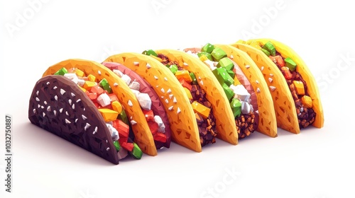 Delightful Birria Tacos Game Assets - Low Poly Divider Icons with Playful Imagery on White Background