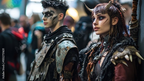 a cosplay convention with attendees dressed as their favorite characters, representing creativity and fandom culture