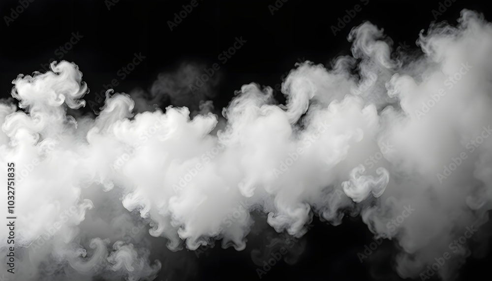 Panoramic view of the abstract fog or smoke move isolated on black background. White cloudiness, mist, smoke or smog background isolated with white highlights, png Panoramic view of the abstract fog or smoke move isolated on black background. White cloudiness, mist, smoke or smog background isolated with white highlights, png
