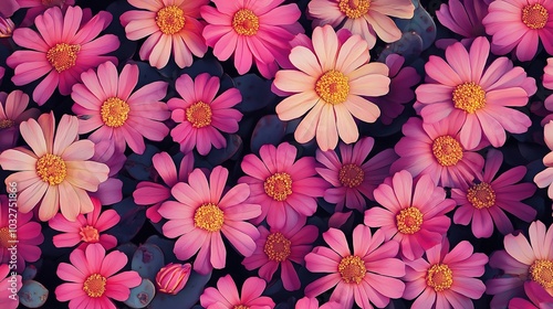  Pink and yellow flowers surround a central cluster of pink and yellow blossoms