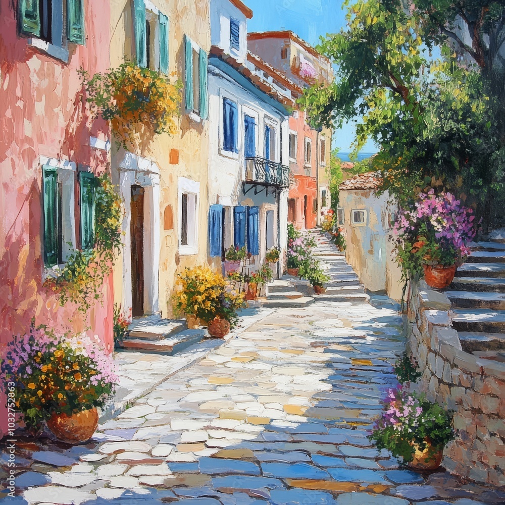 Naklejka premium Rovinj's cobblestone charm