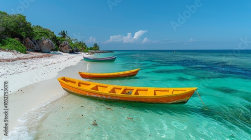 white sandy beach and water sport at thinnakara island lakshadweep. photo