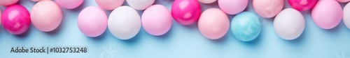 Bubble Gum Abstract on Blue Background. Сollection of soft, creamy, spheres in pastel colors.