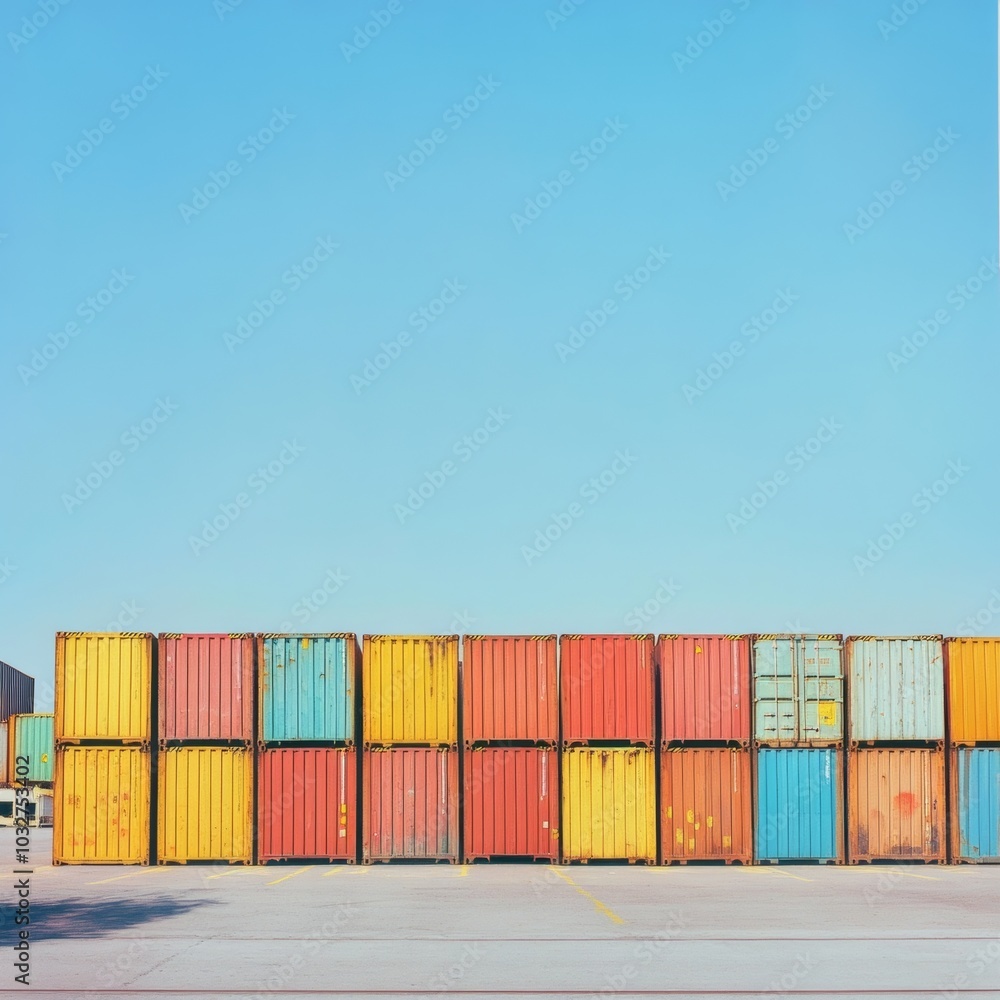 Fototapeta premium Containers awaiting transfer at port