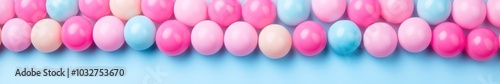 Bubble Gum Abstract on Blue Background. Сollection of soft, creamy, spheres in pastel colors.