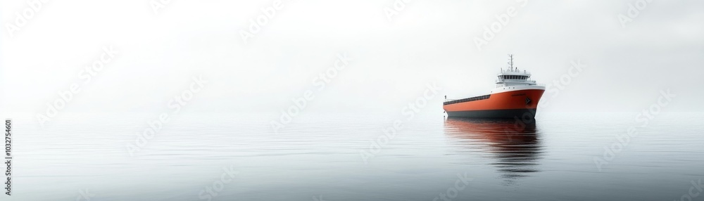 Naklejka premium Solitary cargo ship in a misty seascape