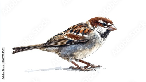 Detailed Illustration of a Sparrow on White Background