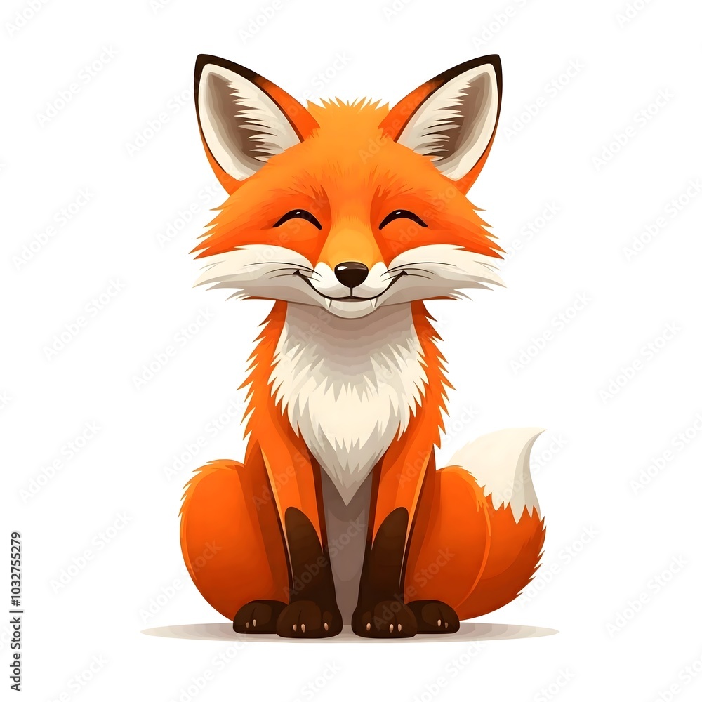 Fototapeta premium Whimsical Cartoon Fox Sitting with a Cheerful Smile