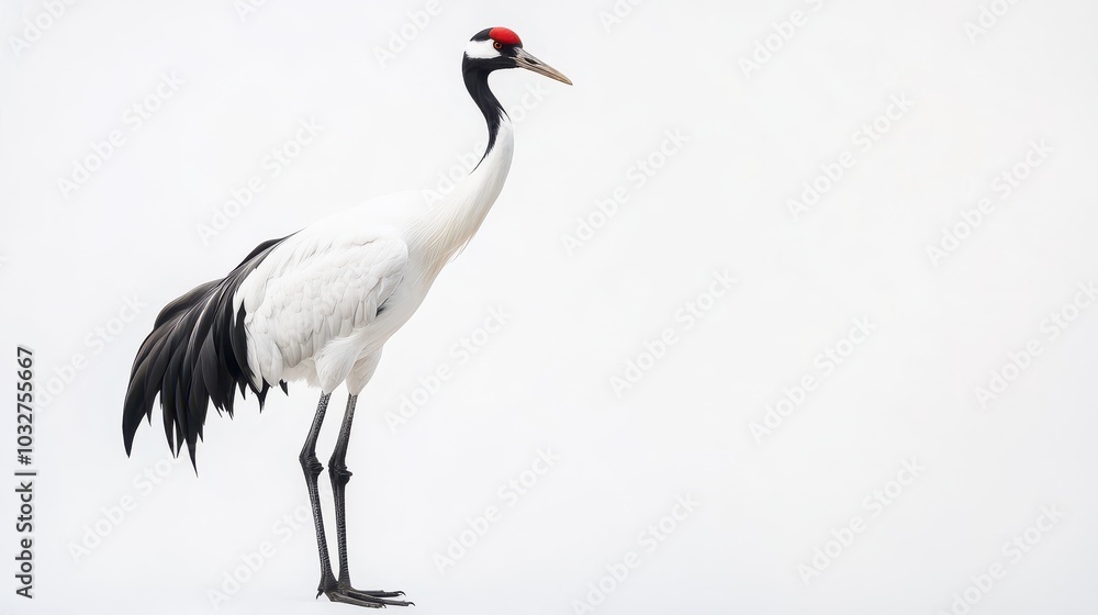 Elegant Crane Standing Against Minimalist Background Elegant Crane Standing Against Minimalist Background