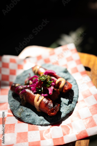 Obraz na płótnie Traditional typical Mexican food, Mexican gastronomy concept. Tacos, chilaquiles, Mexican tradition. w salonie