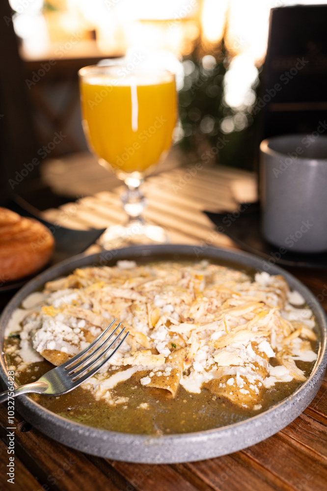 Traditional typical Mexican food, Mexican gastronomy concept. Tacos, chilaquiles, Mexican tradition.